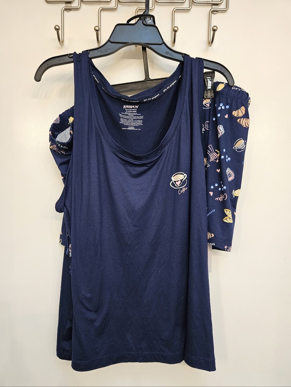 JoySpun Sleepwear Shorty Set Coffee Print Navy Plus Size 3X 22W-24W NWT